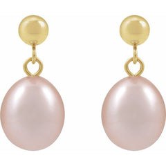 14K Gold Cultured Pink Freshwater Pearl Earrings