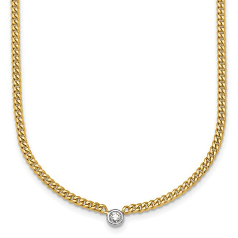 14K Gold Curb Chain Necklace with Emerald