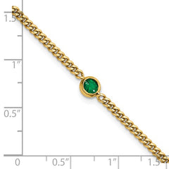 14K Gold Emerald Curb Link Bracelet