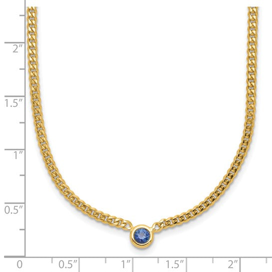 14K Gold Curb Chain Necklace with Sapphire