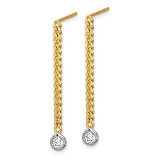 14K Two-tone Diamond Dangle Post Earrings