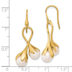 14K Polished Cultured Pearl Floral Dangle Earrings