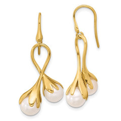 14K Polished Cultured Pearl Floral Dangle Earrings