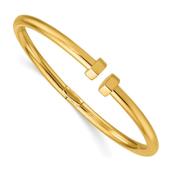 Italian 14k Two-Tone Gold Hollow Screw Design Bangle Bracelet 7