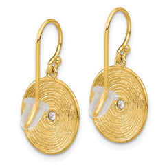 14K Textured Diamond Swirl Circle Shephard Hook Dangle Earrings