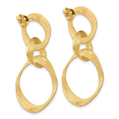 14K Gold Textured Circle Link Dangle Post Earrings