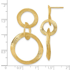 14K Gold Textured Circle Link Dangle Post Earrings