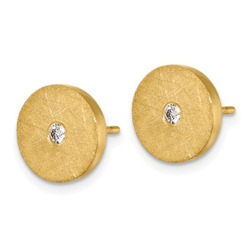 14K Textured Diamond Circle Disc Post Earrings