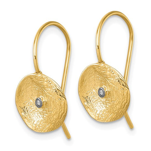 14k Gold Diamond Textured Circle Dangle Earrings