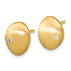 14K Satin Diamond Button Post Earrings