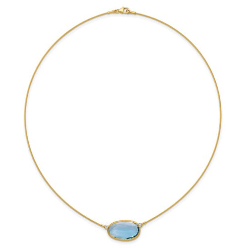 14K Yellow Gold Diamond and Blue Topaz Wire Necklace