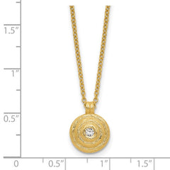 14K Textured Round Gold Necklace with Diamond