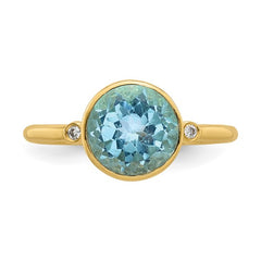 14K Gold Blue Topaz and Diamond Ring