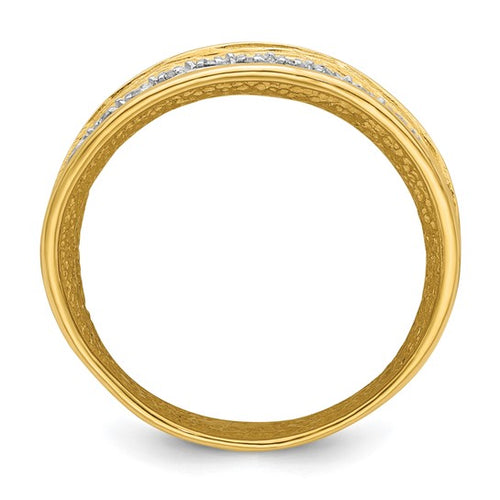 14k Yellow Gold Textured Concave Textured Diamond Ring