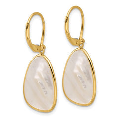 14K Polished Mother of Pearl and Diamond Leverback Dangle Earrings