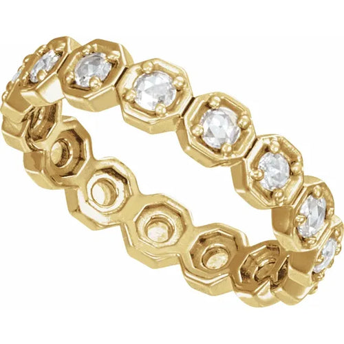14K Yellow Gold Natural Rose-Cut Diamond Eternity Band