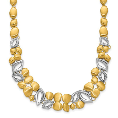 18k Two-tone Gold Polished and Satin Fancy Diamond Necklace