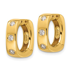 18K Gold Diamond Huggie Hinged Hoop Earrings