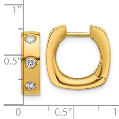 18K Gold Diamond Huggie Hinged Hoop Earrings