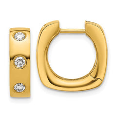 18K Gold Diamond Huggie Hinged Hoop Earrings