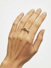14kt White Gold Twig with Green Yellow Rustic Diamond Solitaire Ring
