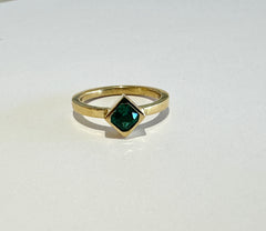 22k Gold Bezel Set Solitaire Ring with Radiant Cut Natural Emerald