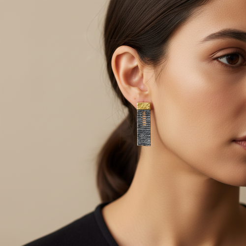 Textured Bar Earrings in Silver & Gold