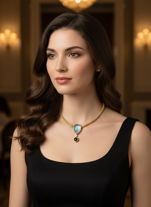 Vario Clasp Aquamarine, Tourmaline and Diamond Pendant