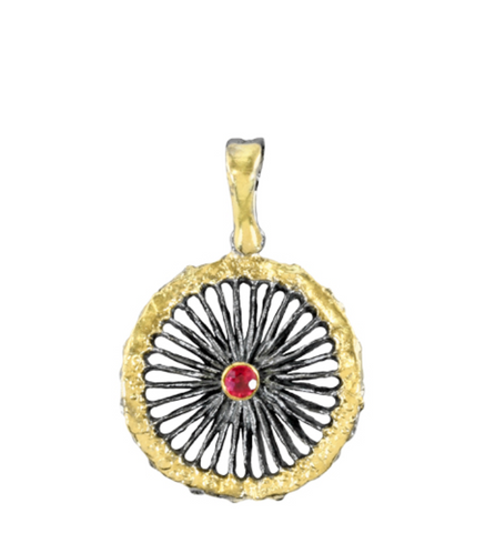 Hammered Silver Oxidized Ruby and Picture Jasper Pendant