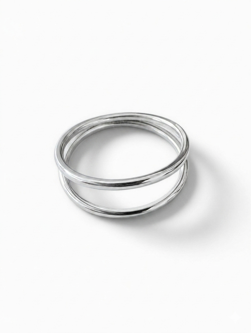 14K White Gold Double Row Wire Ring