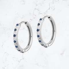 14k White Gold Diamond and Sapphire Hinged Hoop Earrings