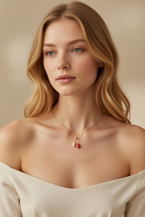 Red Coral Necklace with Freshwater Pearls