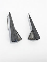 Smoky Crystal Triangle Earrings | Hand Etched Silver