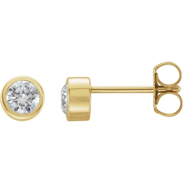 14K Gold 1/3 CTW Round Natural  Diamond Bezel-Set Solitaire Stud Earrings