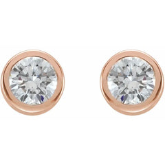14K Gold 3/4 CTW Round Natural Diamond Bezel-Set Solitaire Stud Earrings