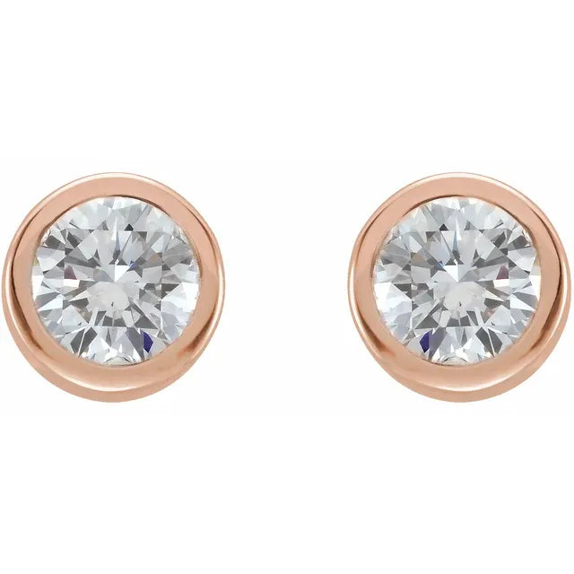14K Gold 1/2 CTW Round Natural Diamond Bezel-Set Solitaire Stud Earrings