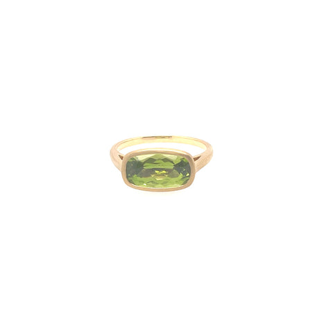14K Yellow Gold 4.5mm Round Natural Green Sapphire  Engagement Ring