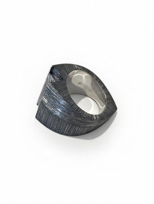 Crystal Quartz Statement Ring | Hand Etched Silver