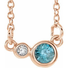 14k Gold 5 MM Blue Zircon and 0.06 CTW Diamond Necklace