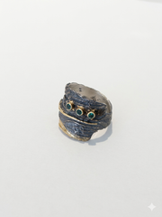 Textured Band Ring with Gold Accents with 2.25 mm Lab Emerald
