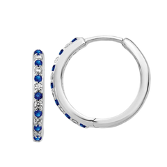 14k White Gold Diamond and Sapphire Hinged Hoop Earrings