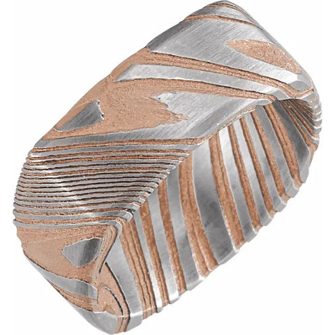 Damascus Steel Flat Shape 6 mm Patterned Comfort Fit Band