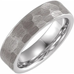 18K White Gold PVD 6 mm Hammered Texture Tungsten Band