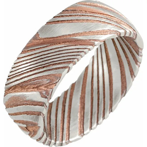 Damascus Steel 8 mm Patterned Half Round Band