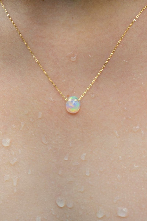 Ethiopian Opal Necklace – 14K Gold Filled, Organic Drop Pendant