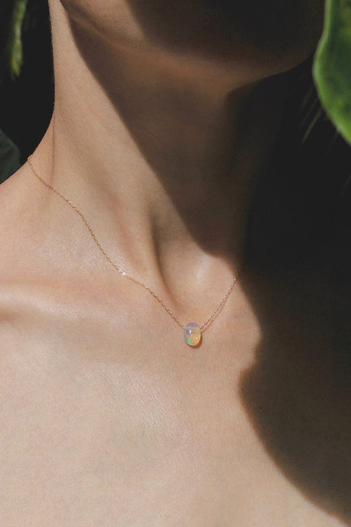 Ethiopian Opal Necklace – 14K Gold Filled, Organic Drop Pendant