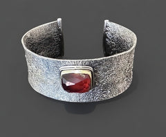 Garnet Silver Cuff | 18K Gold & Rose Cut Statement