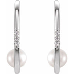 14K Gold Pearl Diamond Hoop Earrings