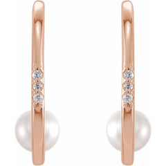 14K Gold Pearl Diamond Hoop Earrings