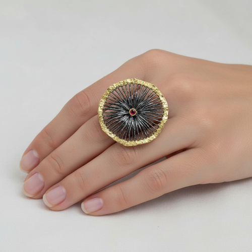 Radiant Bloom Ring with Ruby Accent